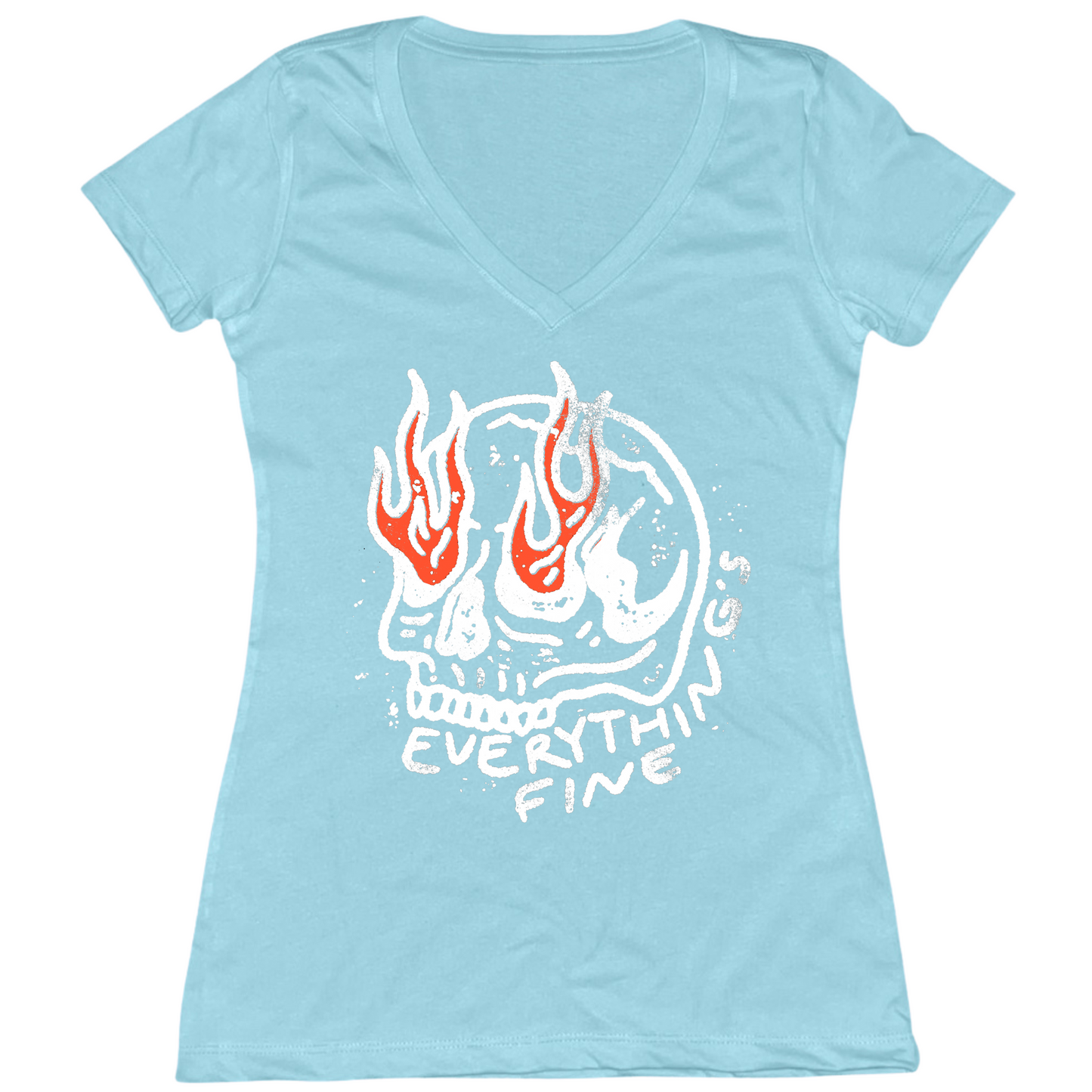 Everything's Fine Skull Womens Vneck