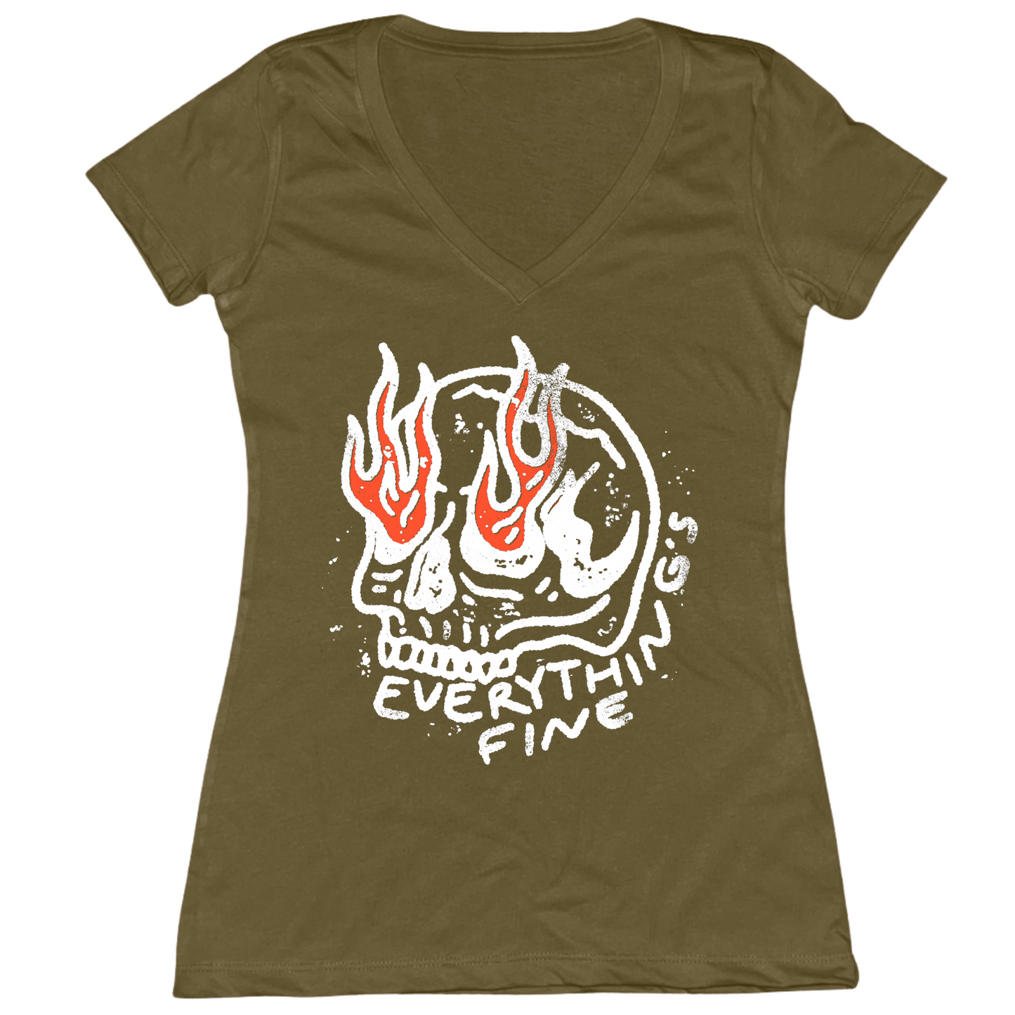Everything's Fine Skull Womens Vneck