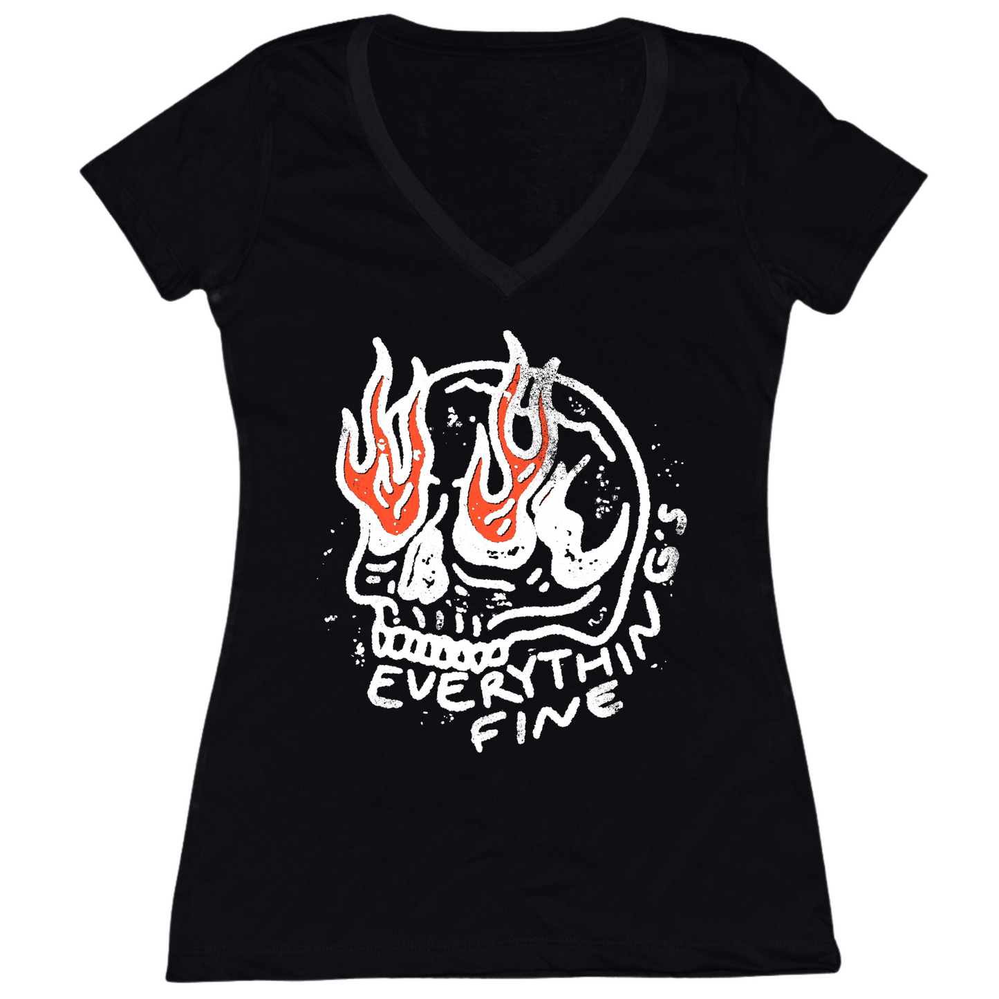 Everything's Fine Skull Womens Vneck