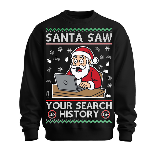 Ugly Christmas Sweater Santa Saw Search History