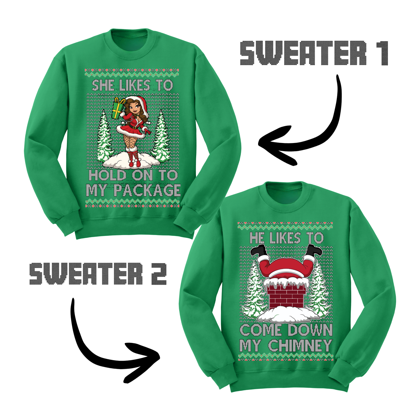 Couples Ugly Christmas Sweater Couple Down Chimney Hold Package Sweatshirts