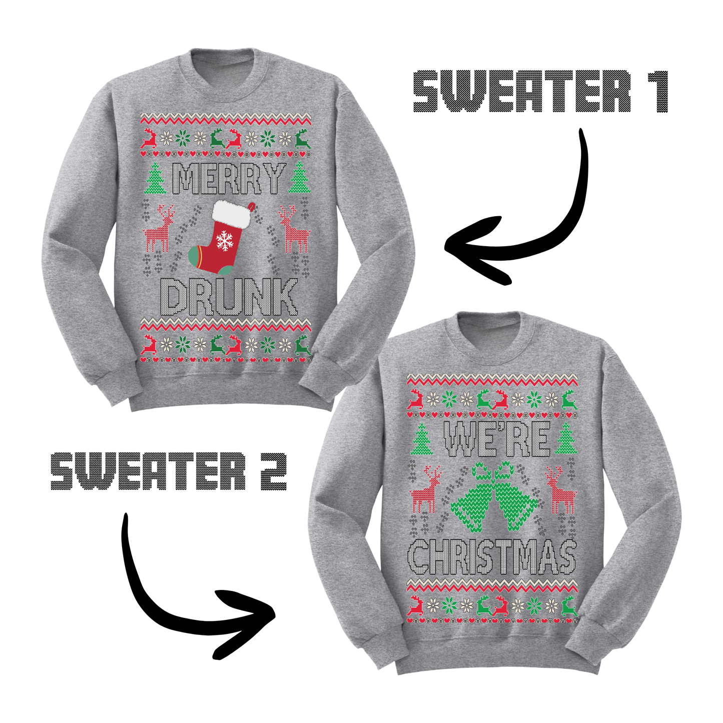 Couples Ugly Christmas Sweater Merry Drunk We're Xmas