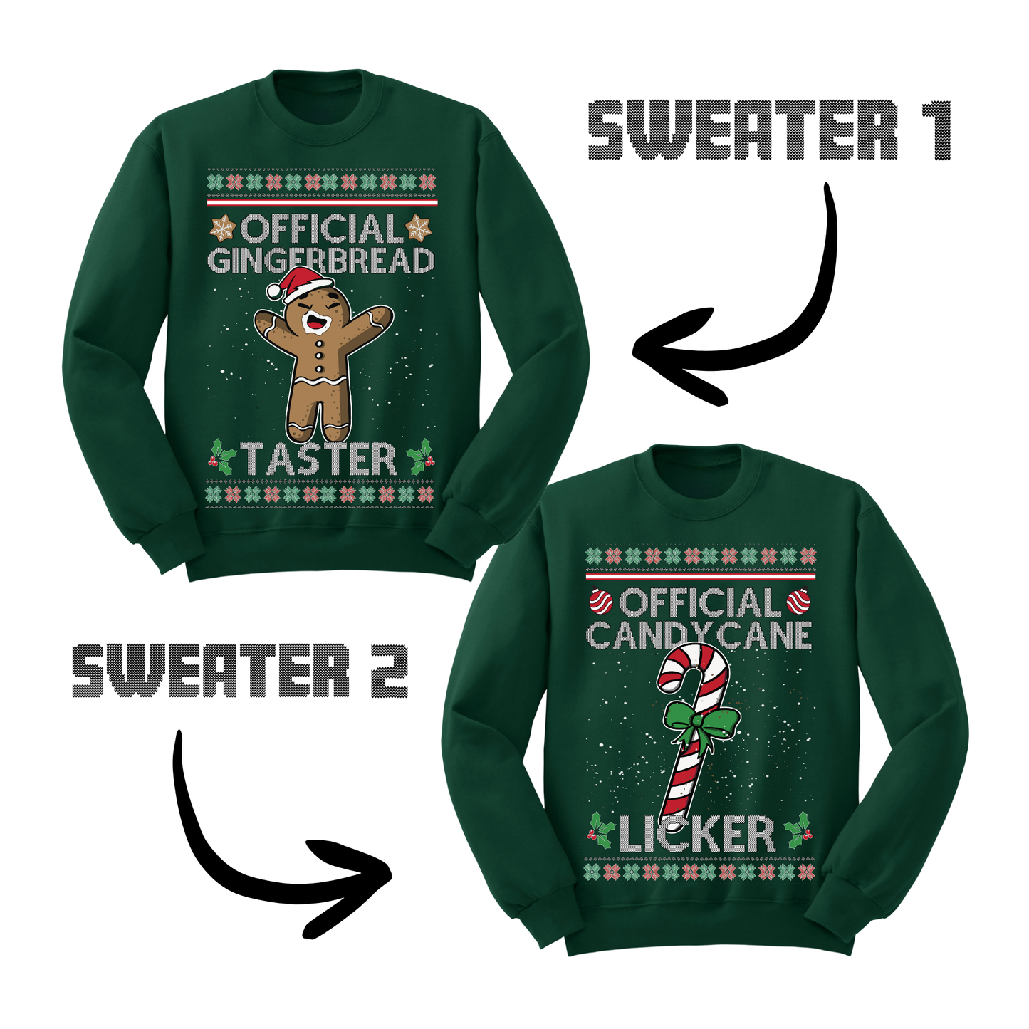 Couples Ugly Christmas Sweater Gingerbread Taster Candy Cane Licker