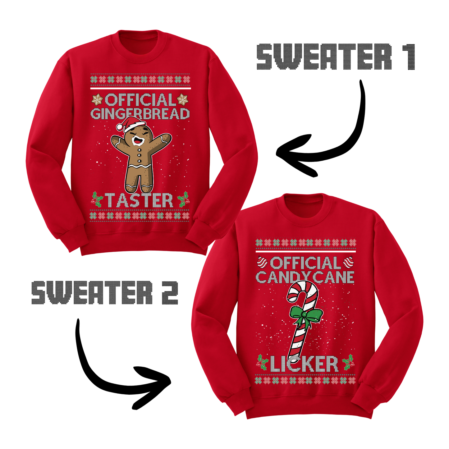 Couples Ugly Christmas Sweater Gingerbread Taster Candy Cane Licker