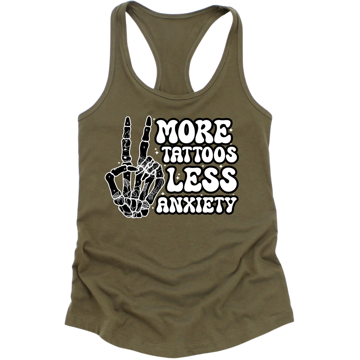 More Tattoos Less Anxiety Skeleton Hand Womens Tank Top