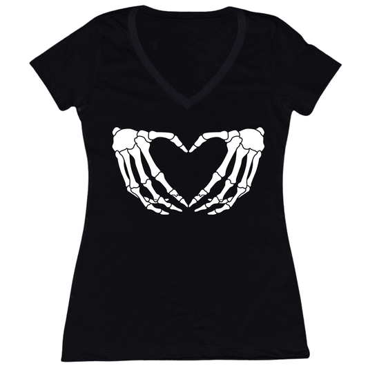 Skeleton Hands Heart Womens Vneck