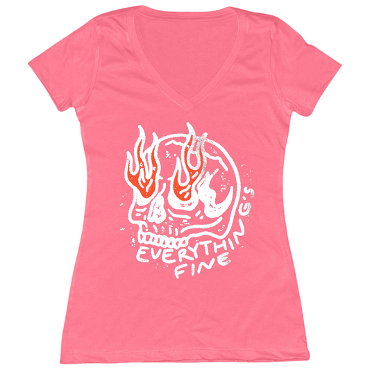 Everything's Fine Skull Womens Vneck