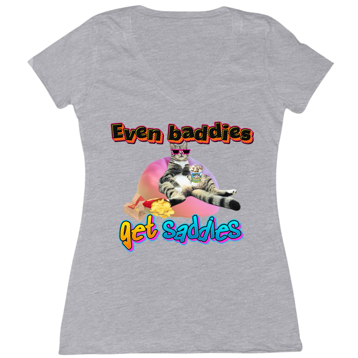 Baddies Get Saddies Womens V-Neck Tee