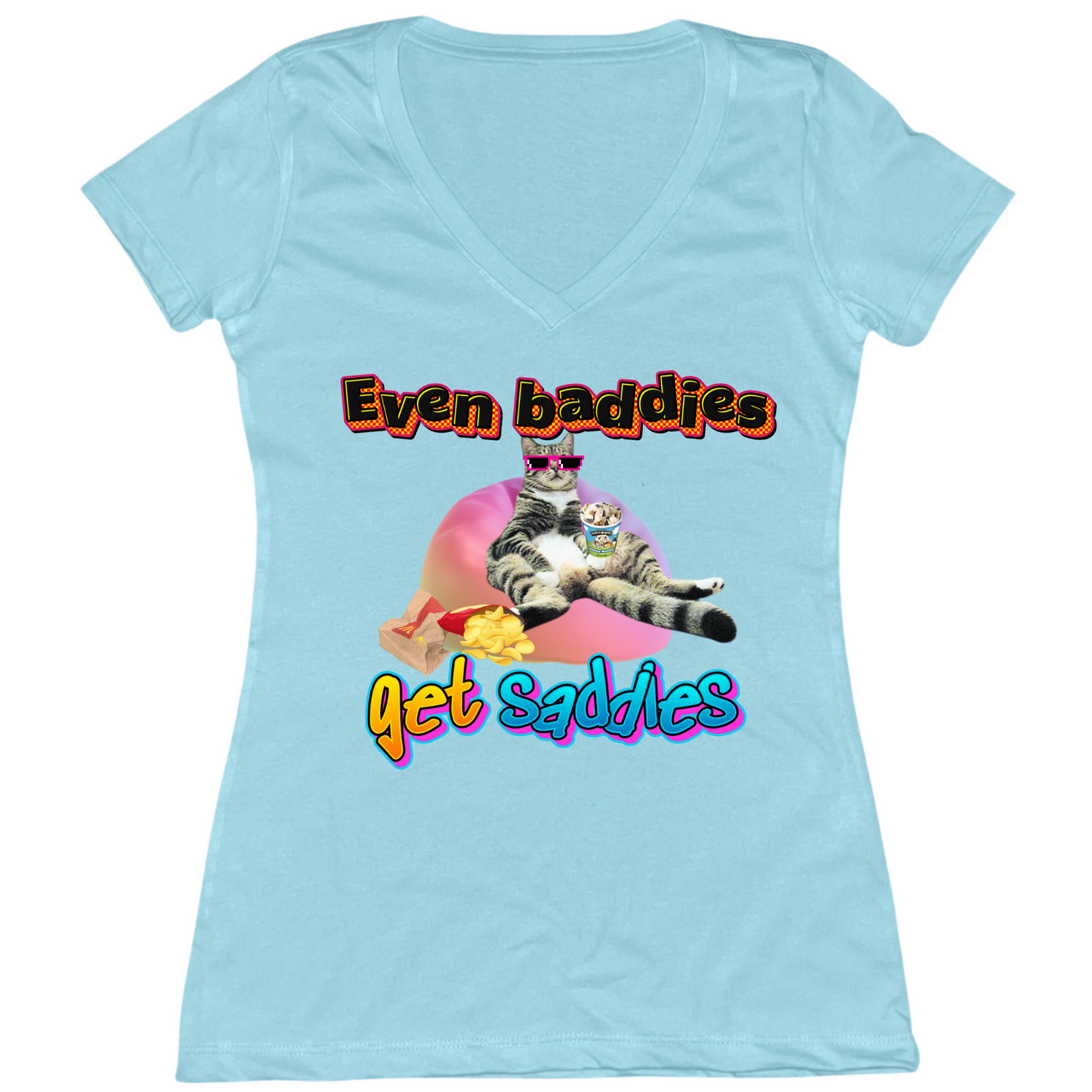 Baddies Get Saddies Womens V-Neck Tee