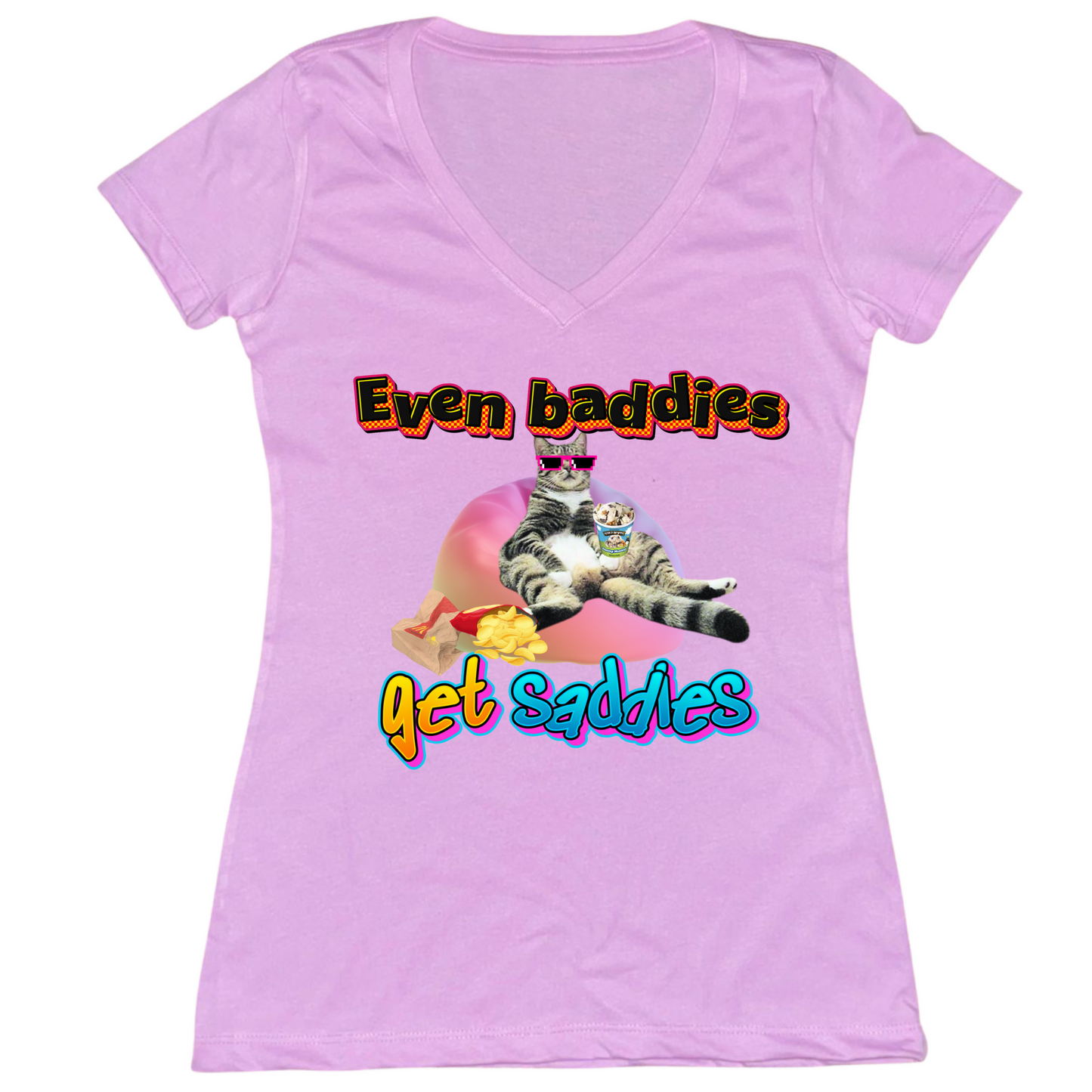 Baddies Get Saddies Womens V-Neck Tee